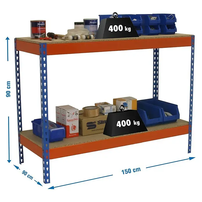 Simonrack Simonwork Mesa de trabajo Basic 2 - L x An x Al: 90 x 150 x 90 cm, Capacidad de carga: 400 kg, Azul/Naranja