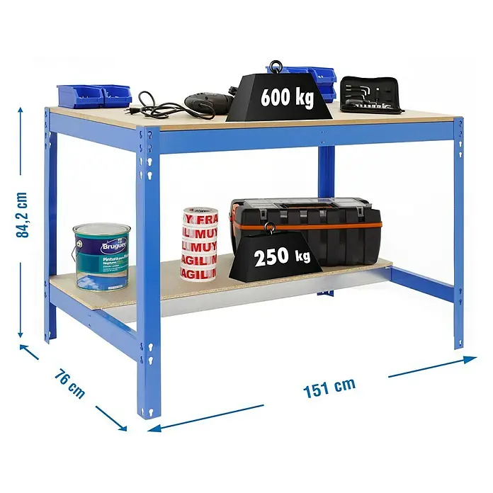 Simonrack Simonwork Banco de trabajo BT0 - L x An x Al: 76 x 151 x 84,2 cm, Capacidad de carga: 850 kg, Azul