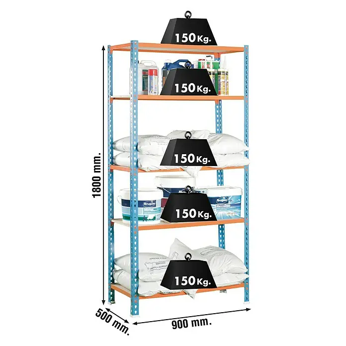 Simonrack Maderclick Metallregal - L x B x H: 50 x 90 x 180 cm, Traglast: 150 kg/Boden, Anzahl Böden: 5 Stk., Stecken, Blau