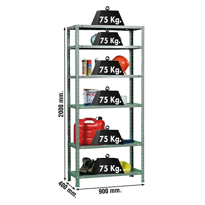 Simonrack Simonclassic Estantería metálica Advantage - L x An x Al: 40 x 90 x 200 cm, Capacidad de carga: 75 kg/balda, Número de baldas: 6 ud., Atornillado, Gris