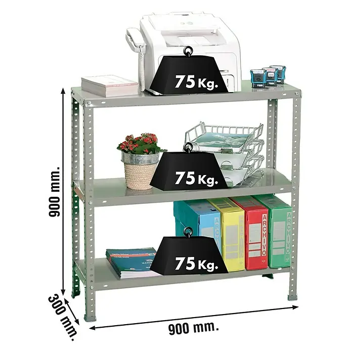 Simonrack Simonclassic Estantería metálica Advantage - L x An x Al: 30 x 90 x 90 cm, Capacidad de carga: 75 kg/balda, Número de baldas: 3 ud., Atornillado, Gris