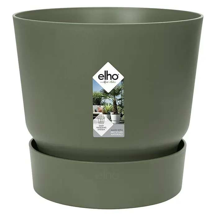Elho Pflanztopf Greenville - Außenmaß (Ø x H): 30 x 27,8 cm, Kunststoff, Laubgrün - Vorderansicht