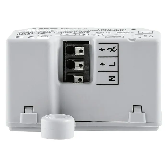 Homematic IP Phasenabschnittdimmer-Einsatz HmIP-FDT - 41 x 54 x 33 mm, Unterputz - Ansicht von unten