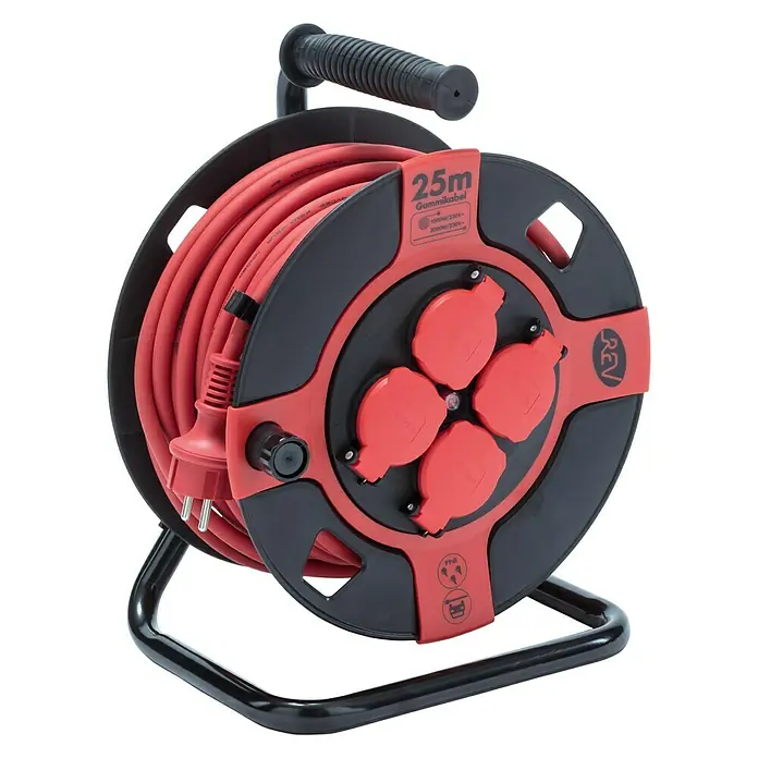 Kabeltrommel - 4-fach, 25 m, 3.000 W, Rot