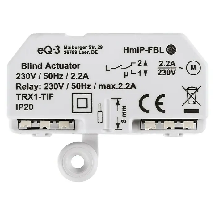 Homematic IP Jalousieschalter HmIP-FBL - Unterputz, 41 x 54 x 33 mm, 230 V/50 Hz - Ansicht von oben