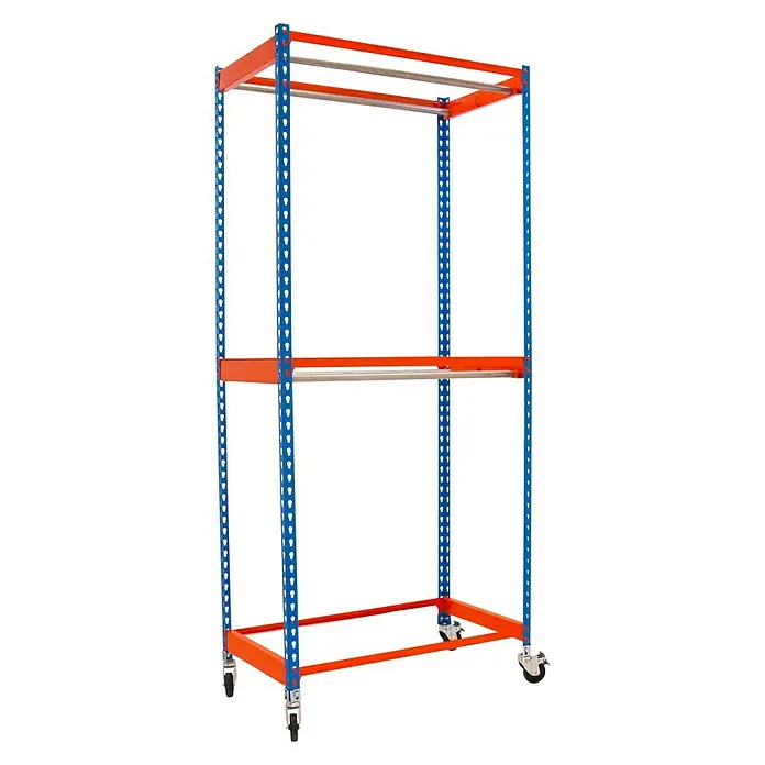 Simonrack Simonclothing Estantería metálica Double Mobile 2 - L x An x Al: 75 x 90 x 200 cm, Capacidad de carga: 25 kg/balda, Azul/Naranja