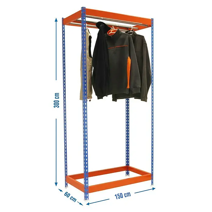 Simonrack Simonclothing Estantería metálica Forte Single 3 - L x An x Al: 60 x 150 x 300 cm, Capacidad de carga: 30 kg/balda, Azul/Naranja