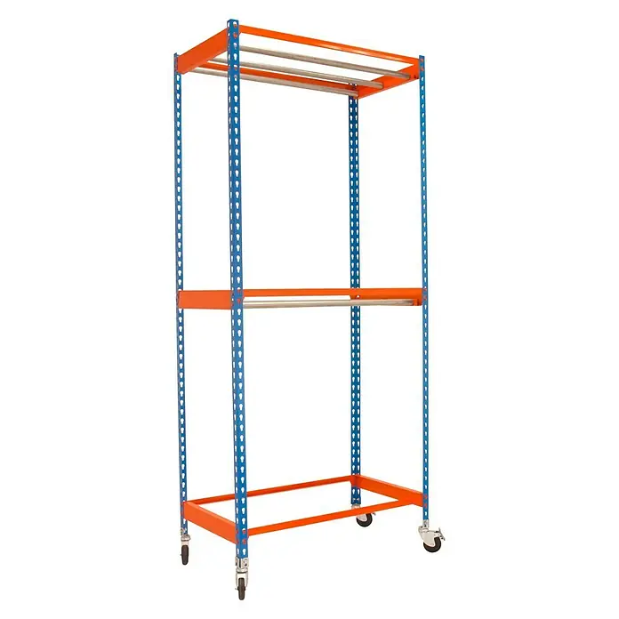 Simonrack Simonclothing Estantería metálica Double Mobile 3 - L x An x Al: 75 x 90 x 300 cm, Capacidad de carga: 25 kg/balda, Azul/Naranja