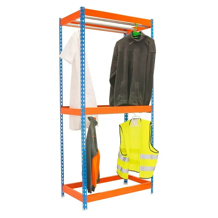 Simonrack Simonclothing Estantería metálica Forte Double 3 - L x An x Al: 75 x 150 x 300 cm, Capacidad de carga: 30 kg/balda, Azul/Naranja