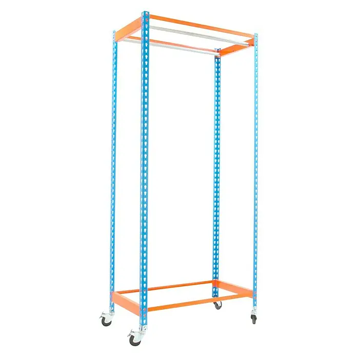 Simonrack Simonclothing Estantería metálica Single 2 Mobile - L x An x Al: 50 x 120 x 250 cm, Capacidad de carga: 25 kg/balda, Azul/Naranja