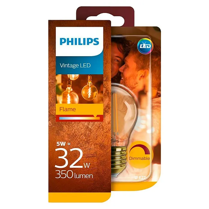 Philips Bombilla LED Vintage Gold - 5 W, E27, Color de luz: Blanco cálido, Intensidad regulable, Redonda