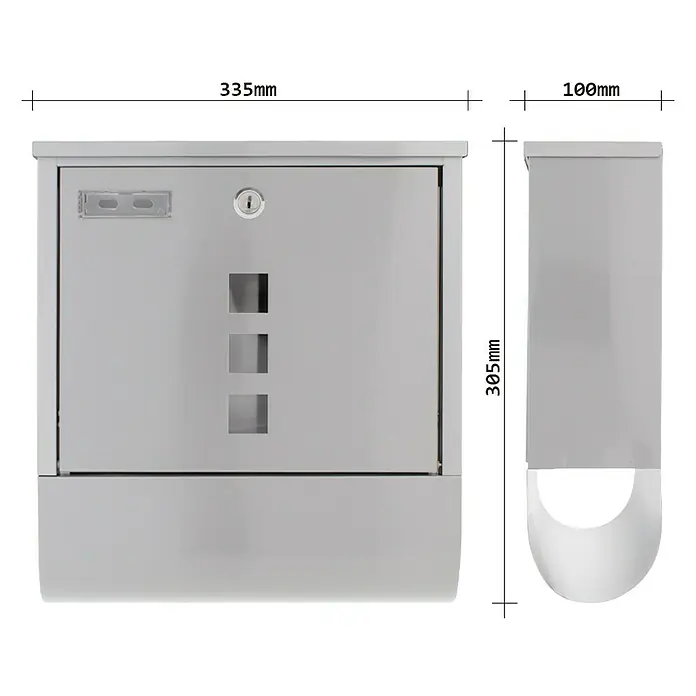 Rottner Briefkasten Costa - Metall, 10 x 30,5 x 33,5 cm, Edelstahl
