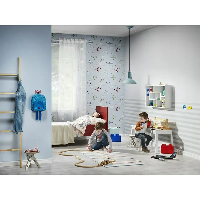 Rasch Bambino Papiertapete - Hellblau, Uni, 10,05 x 0,53 m - Stimmungsaufnahme