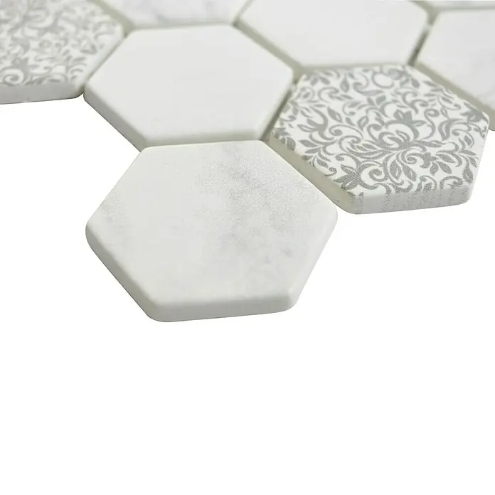 Mosaikfliese Hexagon Mix EMILY HX65 - 32,4 x 28 cm, Grau/Weiß, Matt