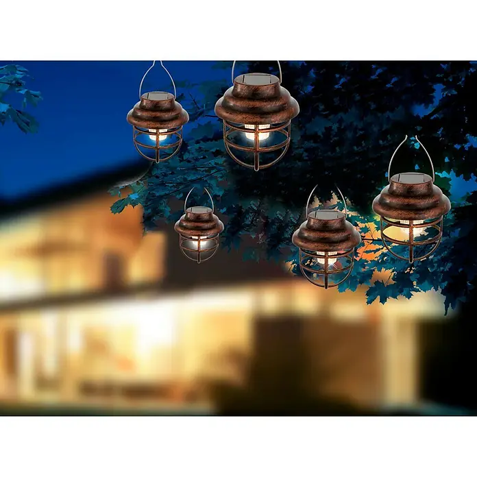 Globo Solarna viseća svjetiljka - LED, Boja hrđe, Prozirno, Ø x V: 8 x 14 cm, IP44