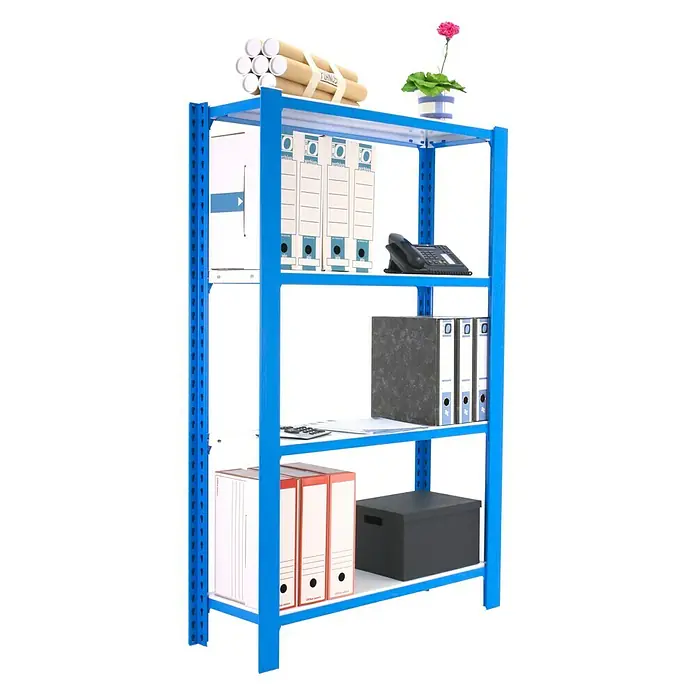 Simonrack Simonoffice Estantería para archivadores Offliclick Metal Inicial - L x An x Al: 40 x 90 x 150 cm, Capacidad de carga: 200 kg/balda, Número de baldas: 4 ud., Azul/Blanco