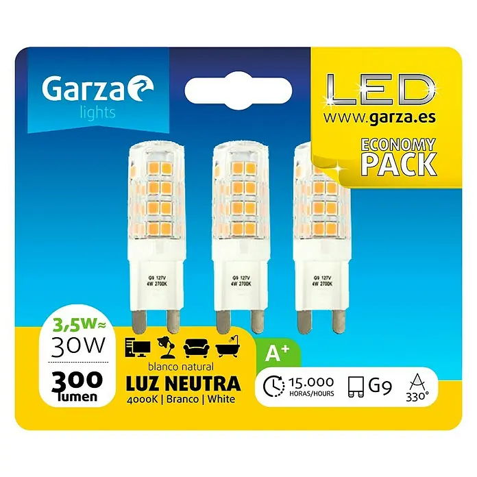 Garza Bombilla LED - 3 uds., G9, 3,5 W, Color de luz: Blanco neutro, No regulable
