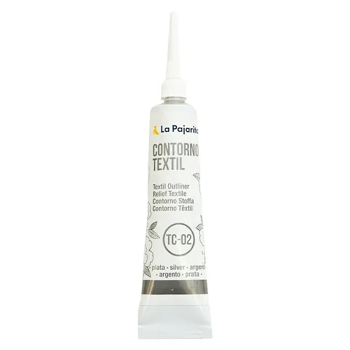 La Pajarita Pintura tejidos Contorno relieve - Plateado, 20 ml