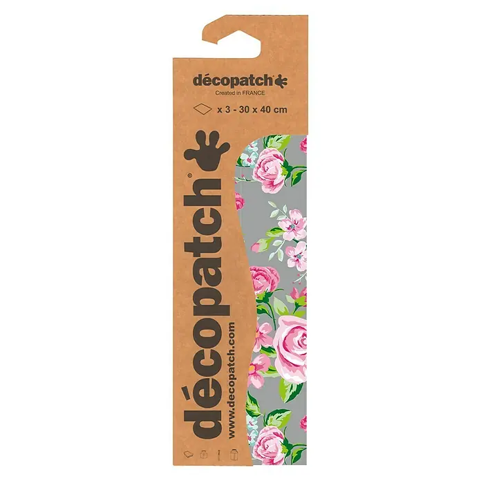 Décopatch Papel decorativo Rosas - Multicolor, 3 ud., 40 x 30 cm