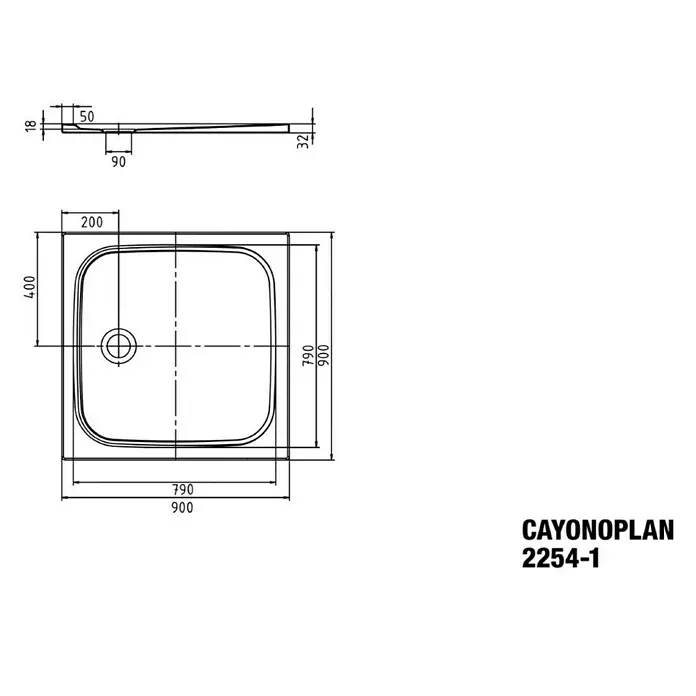 Kaldewei Duschwanne Cayonoplan 2254-1 - L x B: 90 x 90 cm, Stahl, Weiß