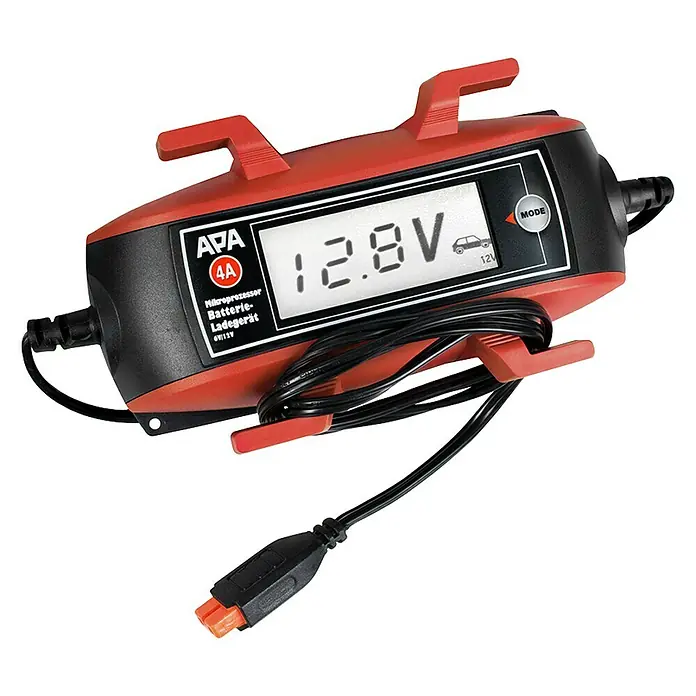 APA Batterie-Ladegerät mit Kabelaufroller - Ladestrom: 4 A, AGM-/Gel-/Nass-/Blei-Säure-Batterien 6/12 V - Ansicht von oben