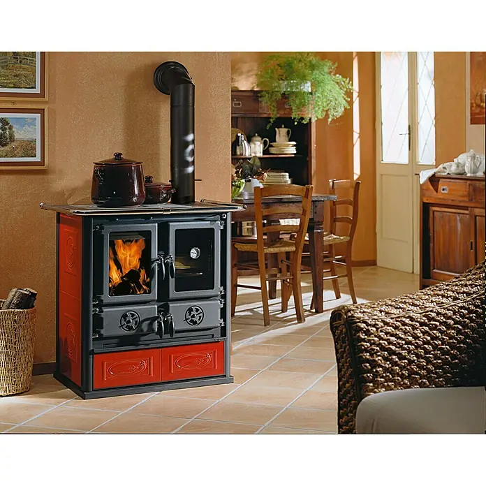 La Nordica Küchenherd Rosetta - 7,2 kW, Raumheizvermögen: 206 m³, Verkleidung: Kachel, Schwarz/Bordeaux