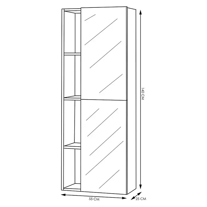 Armario alto con espejo Eva 2P+H - L x An x Al: 25 x 55 x 140 cm, Nebraska
