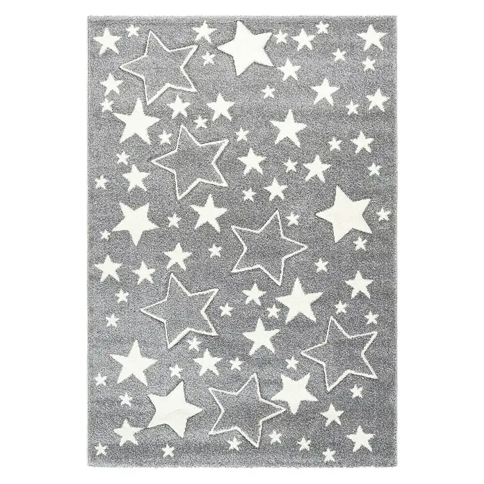 Kayoom Kurzflorteppich Sterne - Silber, 170 x 120 cm, 100 % Polypropylen - Ansicht von oben