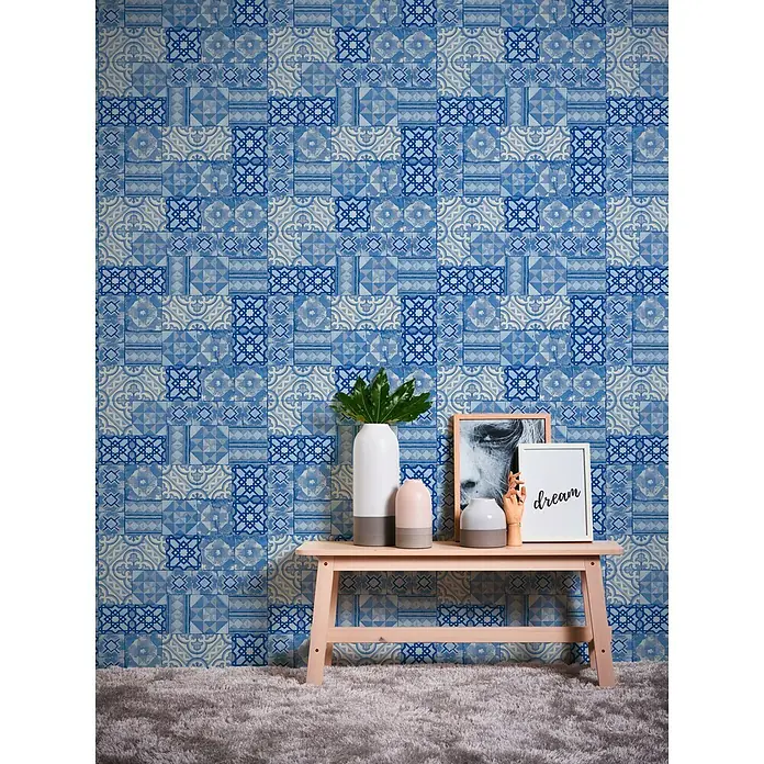 AS Creation Il Decoro Strukturtapete Musterfliese - Blau, Fliesenoptik, Reliefstruktur, 10,05 x 0,53 m - Stimmungsaufnahme