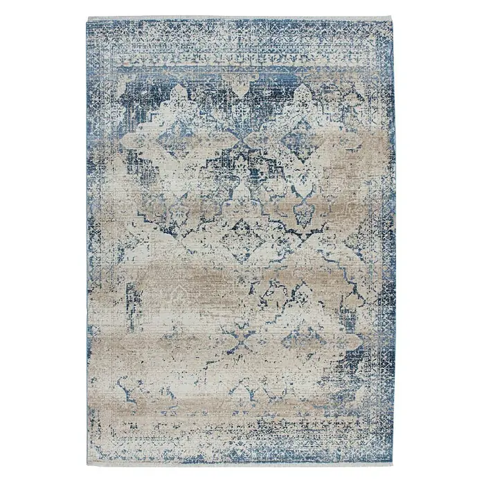 Kayoom Kurzflorteppich Antigua - Creme/Blau, 150 x 80 cm, 100 % Polyester - Ansicht von oben