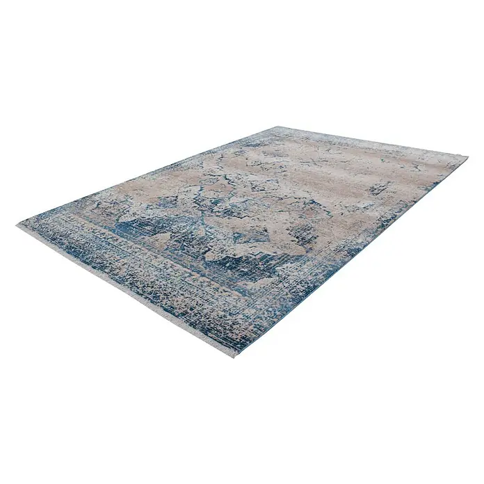 Kayoom Kurzflorteppich Antigua - Creme/Blau, 150 x 80 cm, 100 % Polyester - Rechte Seitenansicht