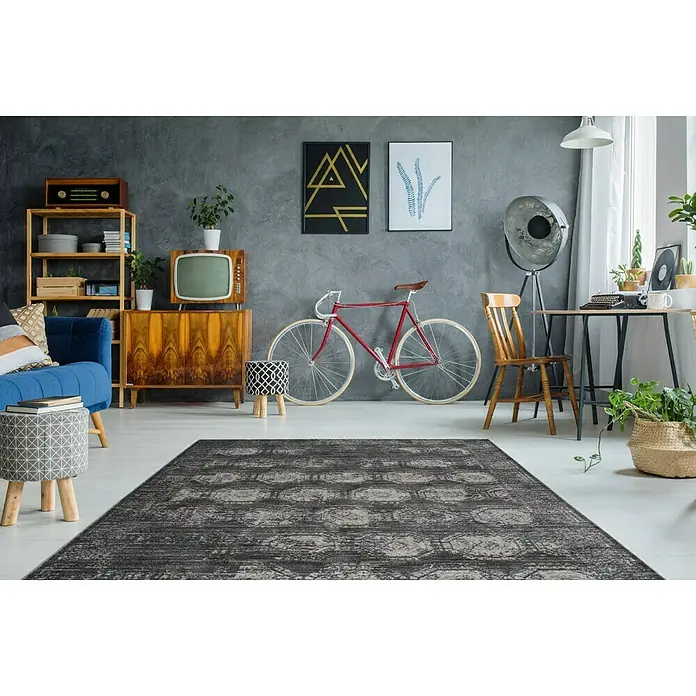 Kayoom Kurzflorteppich Baroque I - Anthrazit, 290 x 200 cm, 100 % Polyester - Stimmungsaufnahme