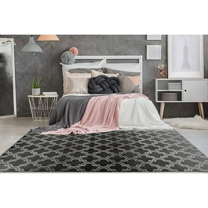 Kayoom Kurzflorteppich Monroe I - Anthrazit, 150 x 80 cm, 100 % Polyester - Stimmungsaufnahme
