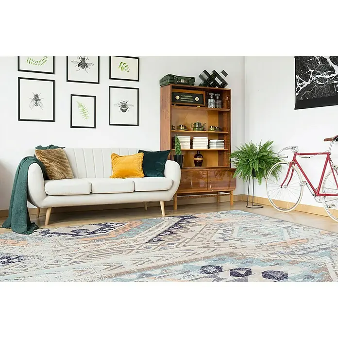 Kayoom Kurzflorteppich Indiana - Multi/Blau, 170 x 120 cm, 100 % Baumwolle - Stimmungsaufnahme