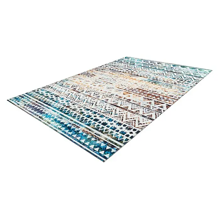 Kayoom Flachgewebeteppich Galaxy - Blau/Braun, 290 x 200 cm, 100 % Polyester - Rechte Seitenansicht