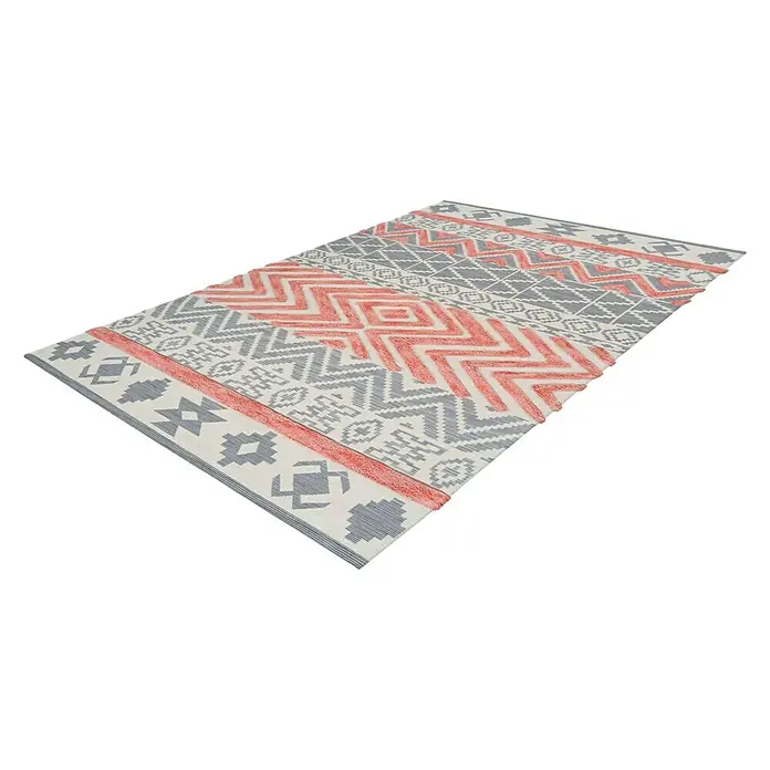 Kayoom Flachgewebeteppich Ethnie I - Grau/Rot, 230 x 160 cm, 100 % Baumwolle - Rechte Seitenansicht