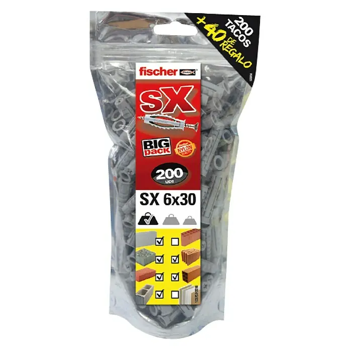 Fischer Set de tacos SX Big Pack - Ø x L: 6 x 30 mm, Nylon, 240 uds.