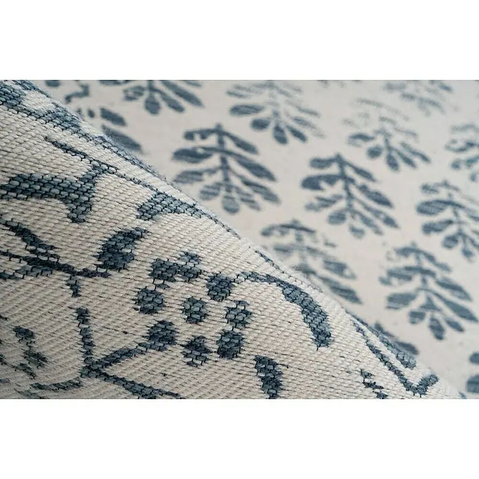 Kayoom Flachgewebeteppich Yoga - Beige/Blau, 150 x 80 cm, 100 % Polyester - Detailaufnahme