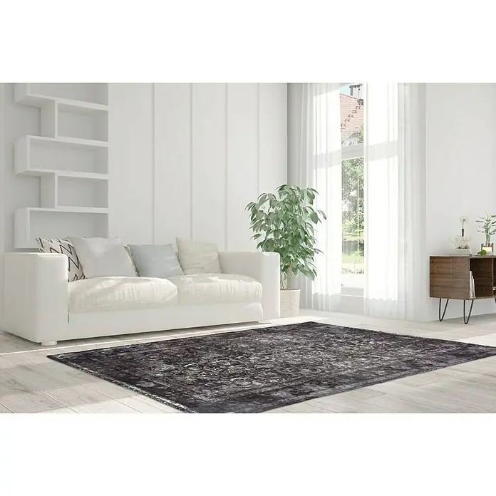 Kayoom Kurzflorteppich Vintage - Grau/Elfenbein, 290 x 200 cm, 100 % Polyacryl - Stimmungsaufnahme