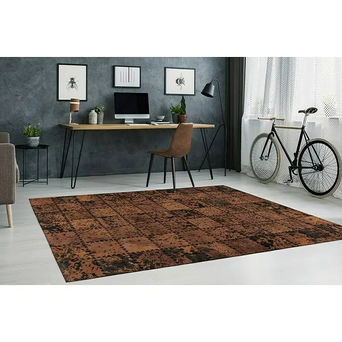 Kayoom Echtlederteppich Viola - Braun, 230 x 160 cm, 100 % Echtleder - Stimmungsaufnahme