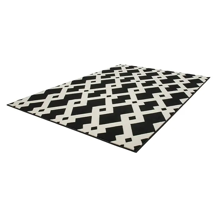 Kayoom Kurzflorteppich Now - Schwarz/Weiß, 290 x 200 cm, 100 % Polypropylen - Rechte Seitenansicht