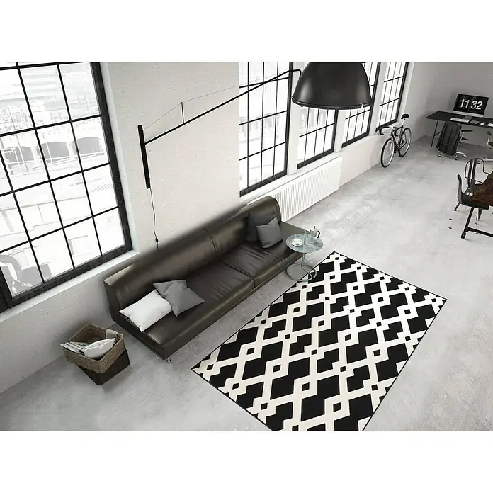 Kayoom Kurzflorteppich Now - Schwarz/Weiß, 290 x 200 cm, 100 % Polypropylen - Stimmungsaufnahme