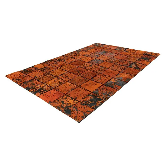 Kayoom Echtlederteppich Viola - Orange, 290 x 200 cm, 100 % Echtleder - Rechte Seitenansicht
