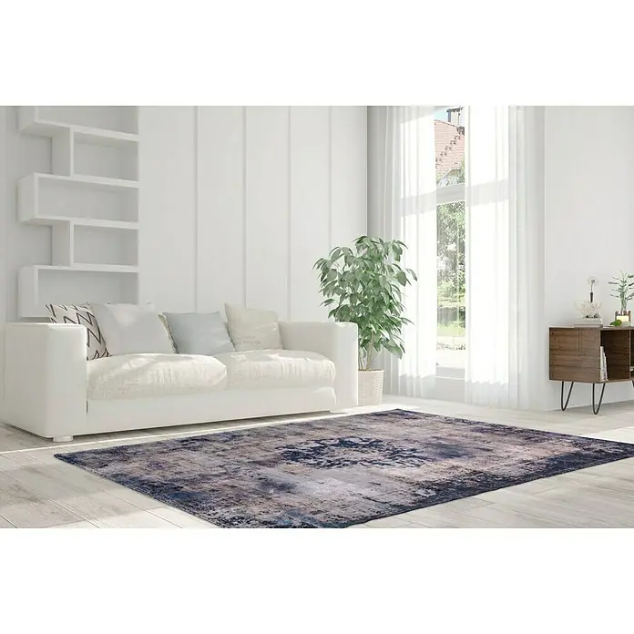 Kayoom Kurzflorteppich Vintage - Blau/Grau, 230 x 160 cm, 100 % Polyacryl - Stimmungsaufnahme