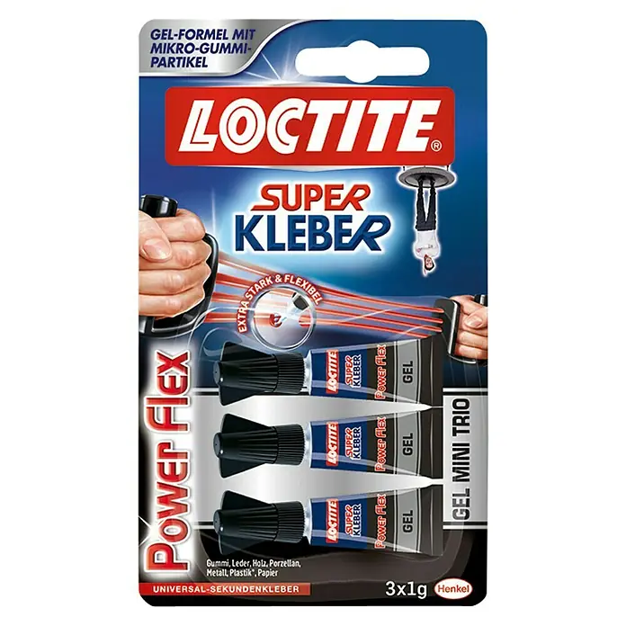Loctite PowerFlex Sekundenkleber Gel Mini Trio - 3 x 1 g, Tube, Gelartig