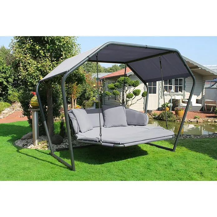 Leco Hollywoodschaukel Laureen - B x T x H: 185 x 264 x 195 cm, Polyester, Lichtgrau, Anthrazit - Stimmungsaufnahme