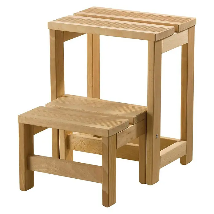 Banqueta natural de 2 peldaños - 32 x 42 x 40 cm, Madera, Escalera