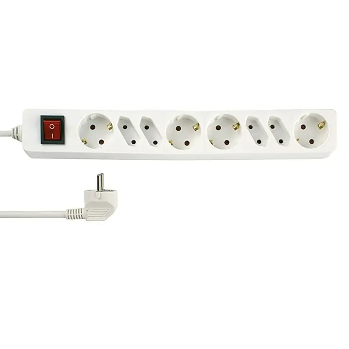 REV Base de enchufe múltiple - Número de enchufes Schuko: 4 ud., Blanco, 1,4 m