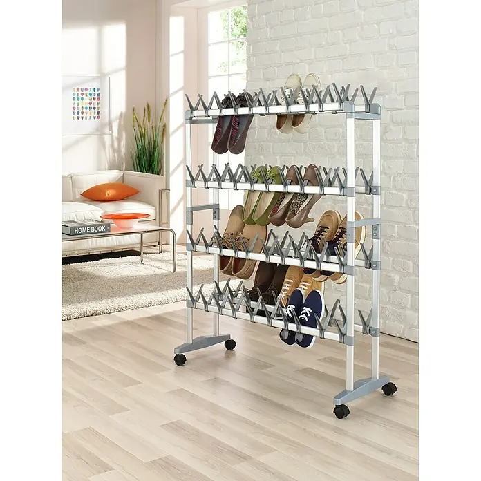 Ruco Schuhregal Maxi - L x B x H: 89 x 27 x 117 cm, Silber, Geeignet für: 80 Paar Schuhe - Anwendungsbeispiel