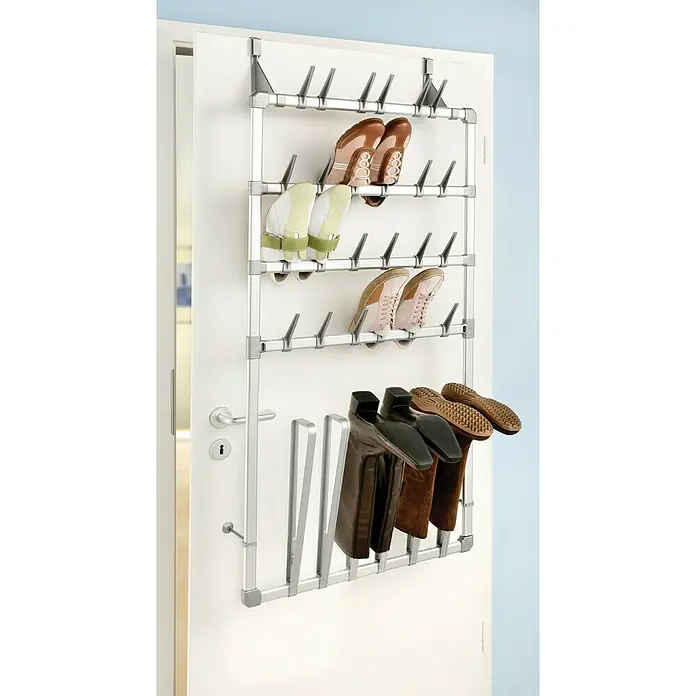 Ruco Schuhregal - L x B x H: 58 x 20 x 136 cm, Silber, Geeignet für: 12 Paar Schuhe - Anwendungsbeispiel